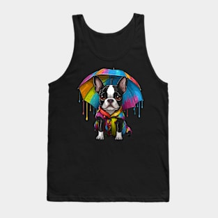 Boston Terrier Rainy Day With Umbrella Tank Top